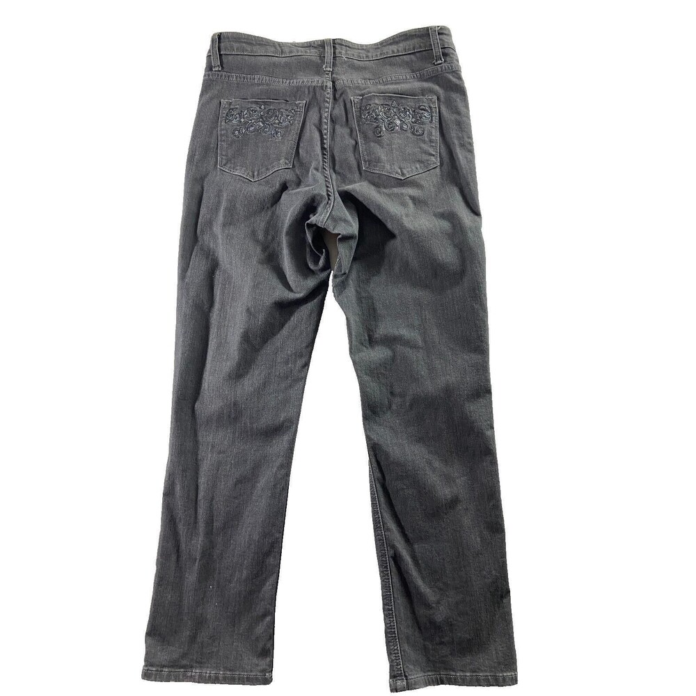 Lee Platinum Label Jeans Petite Womens 12P Grey Straight Leg High Rise Embellish